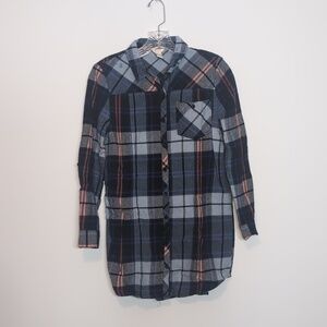 Forever 21 Blue Plaid Flannel Long Sleeve Mini Dress